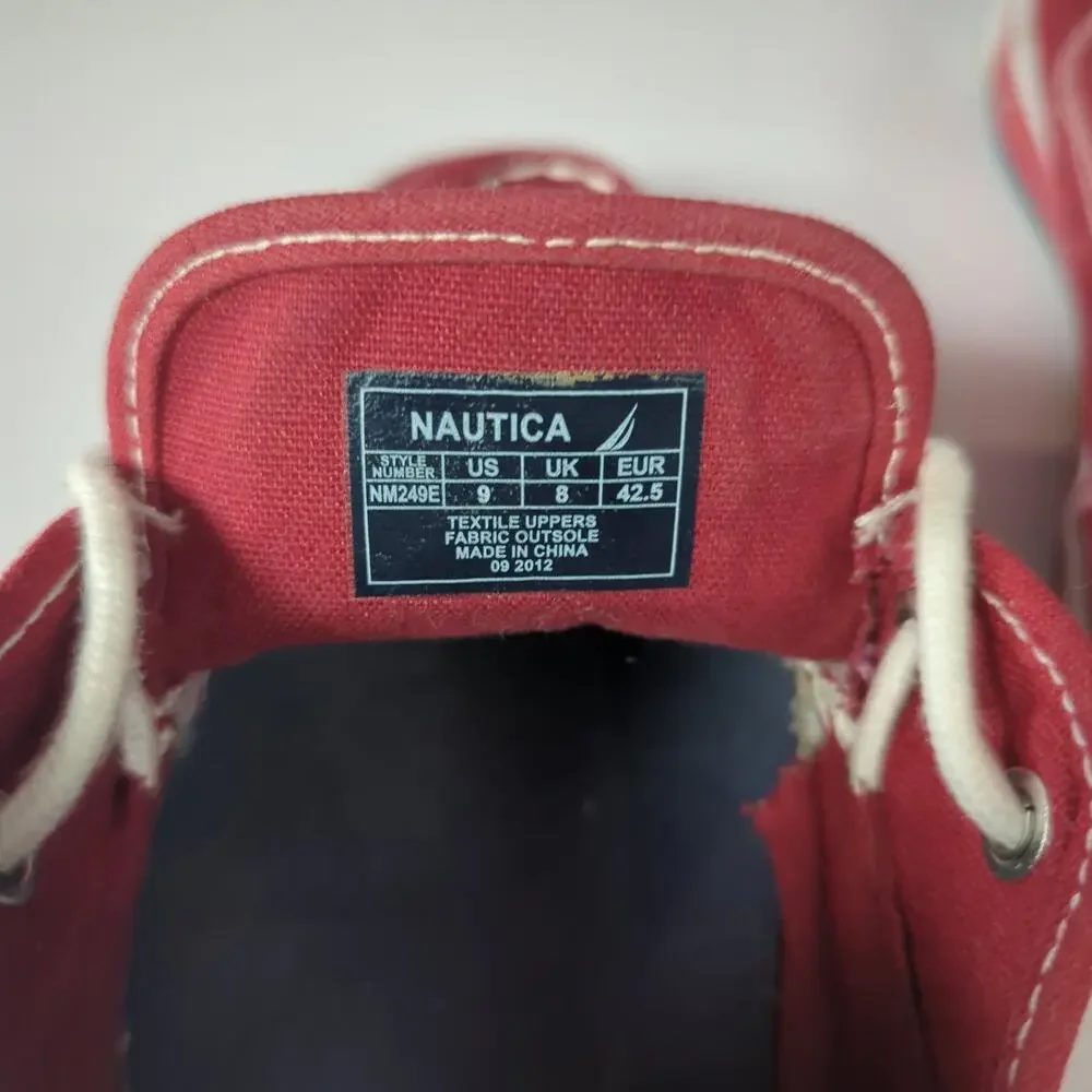 Nautica Red Canvas Boat Shoes Men's 9 Deck Shoes Preppy Coastal Casual